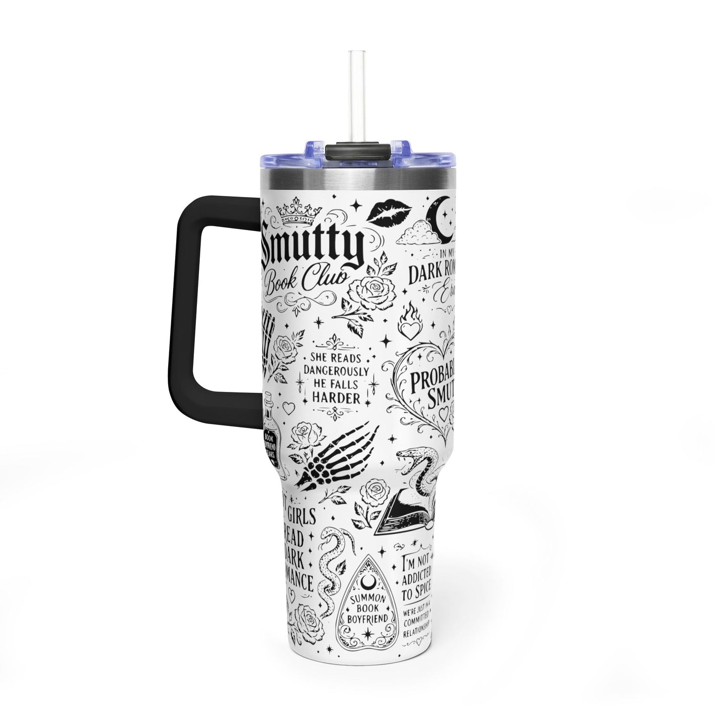 40oz Tumbler — "In My Dark Romance Era (Probably Smut)" Graphic Vacuum Travel Mug