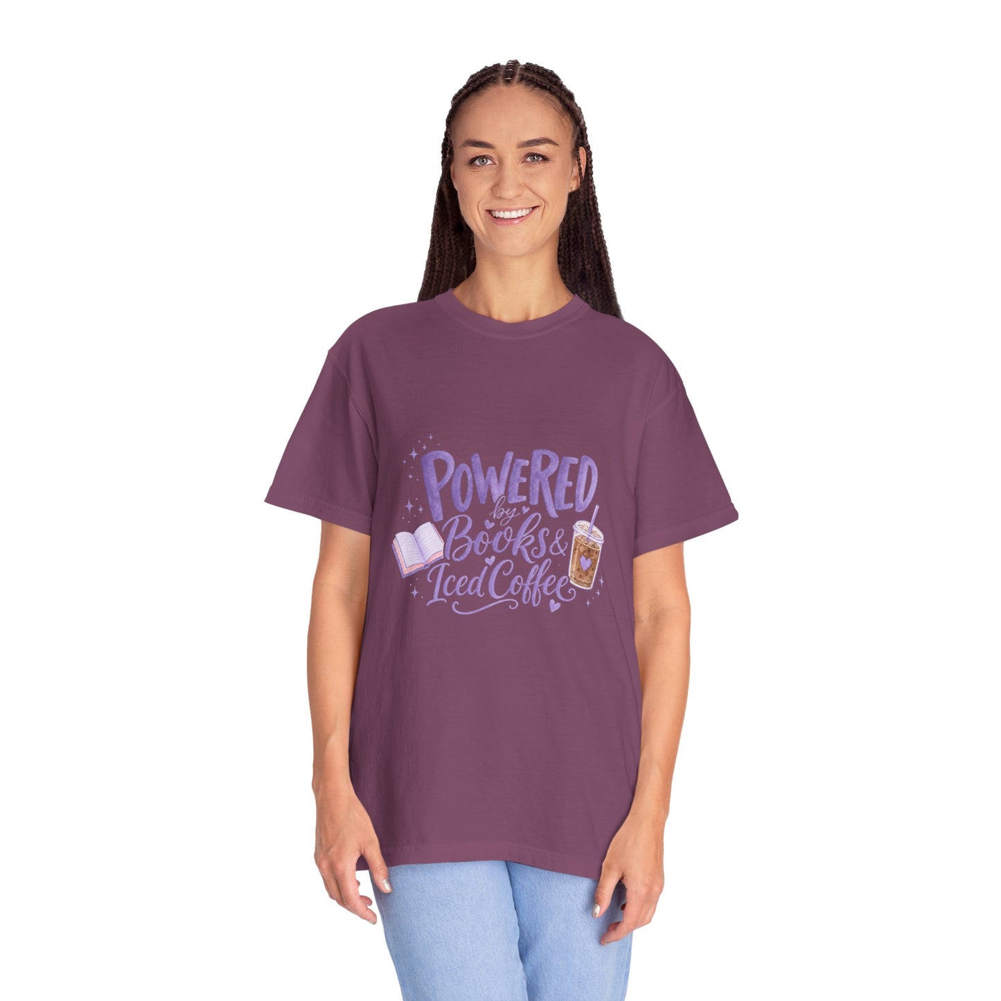 Book Lover T‑Shirt — "Powered by Books & Iced Coffee" Graphic Tee