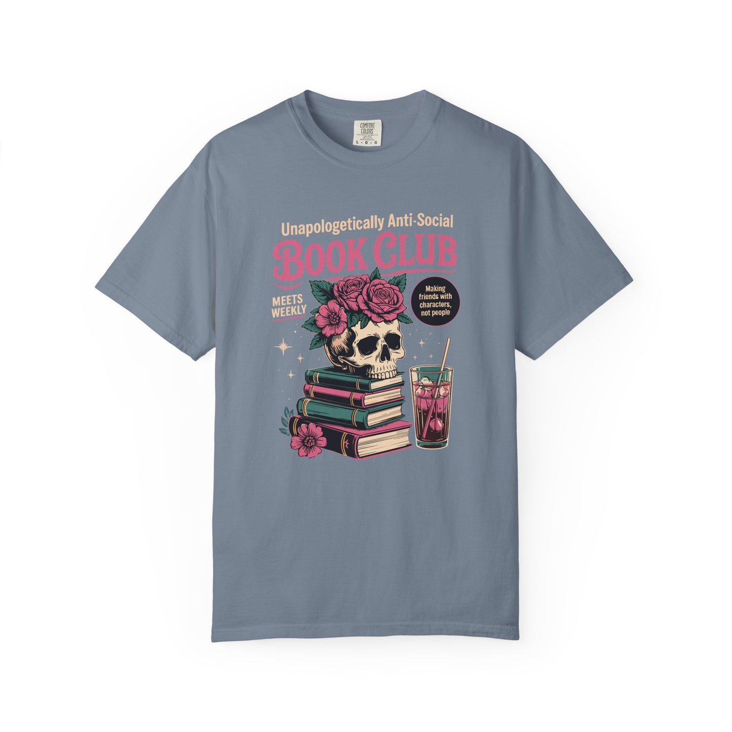 "Unapologetically Anti-Social Book Club" T-Shirt — Skull & Books Graphic Tee for Avid Readers