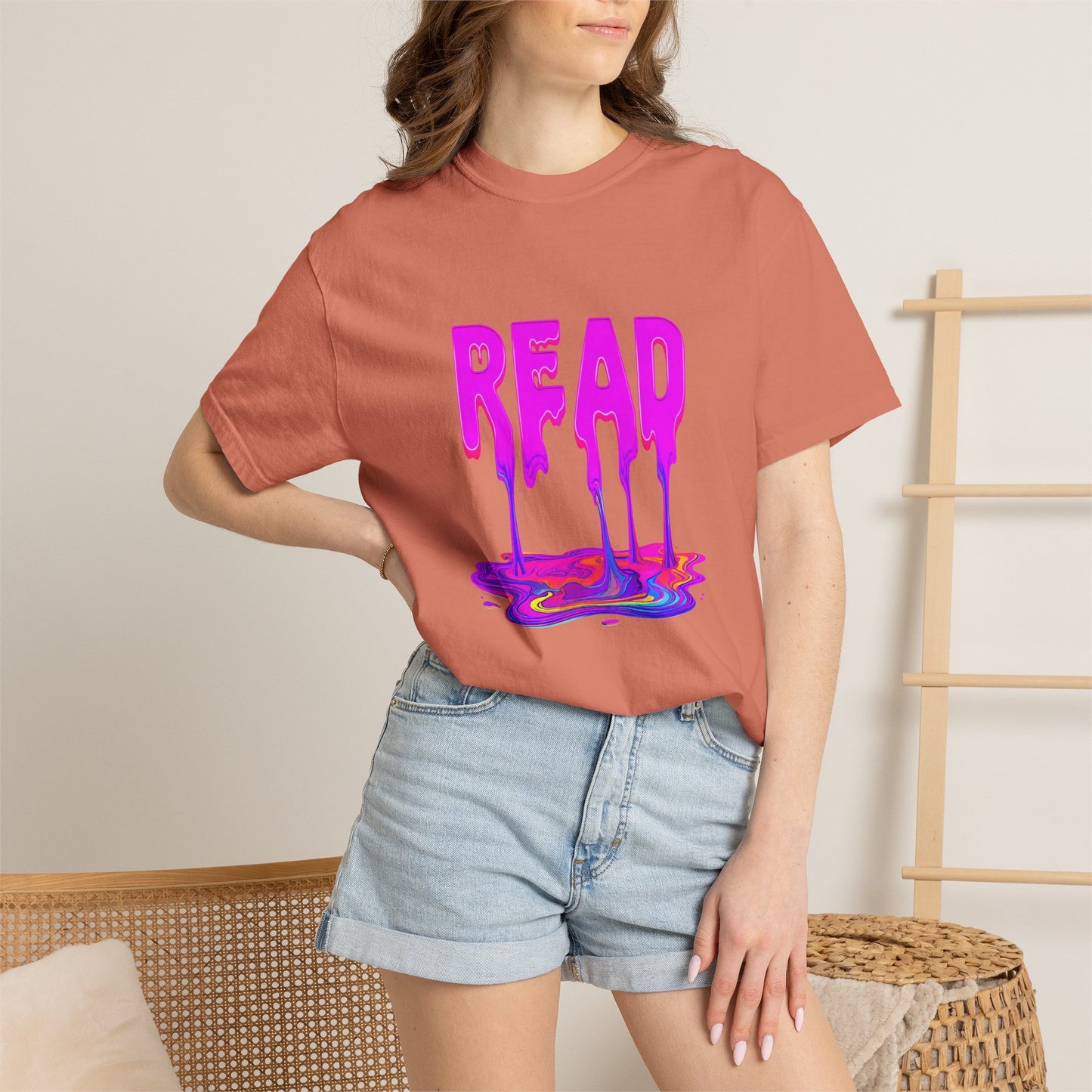 "READ" Dripping Graphic T-Shirt — Psychedelic Melting Book Design