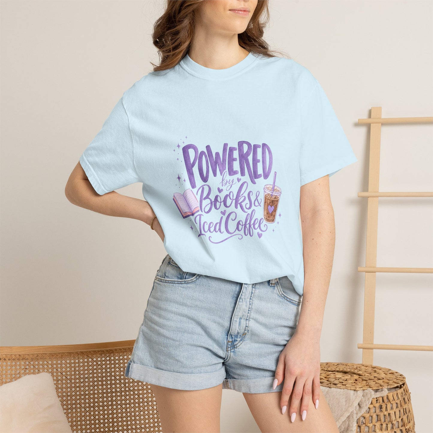 Book Lover T‑Shirt — "Powered by Books & Iced Coffee" Graphic Tee