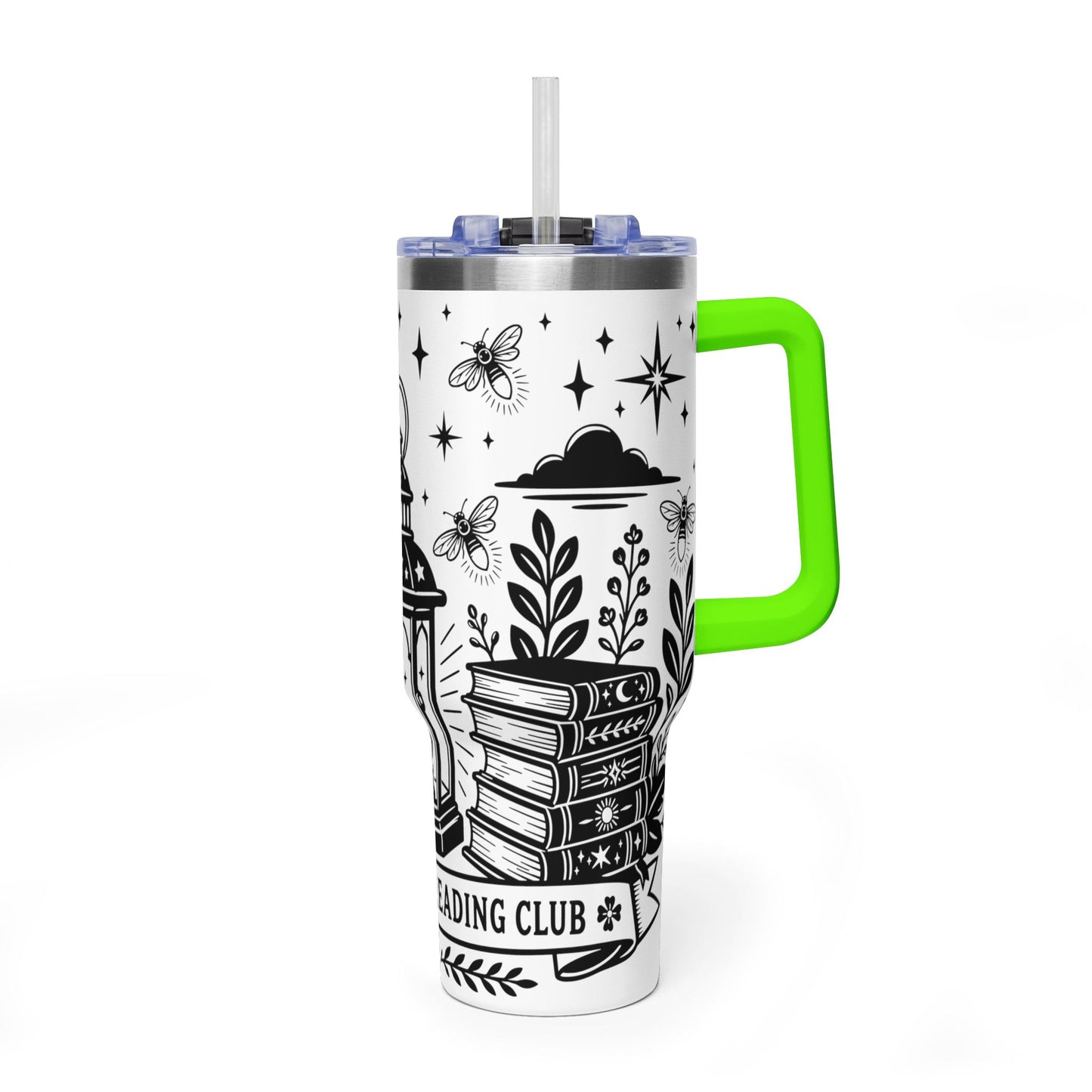 40oz Vacuum Tumbler — "Late Night Reading Club" Lantern & Moon Book Lover Travel Mug