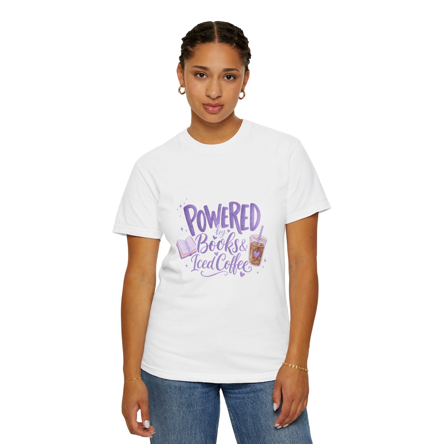 Book Lover T‑Shirt — "Powered by Books & Iced Coffee" Graphic Tee