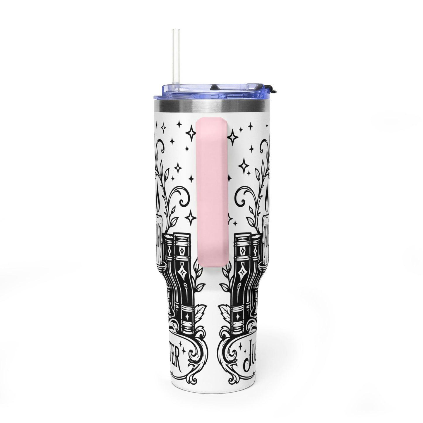 40oz Vacuum Tumbler — Black Cat "Just One More Chapter" Bookish Travel Mug