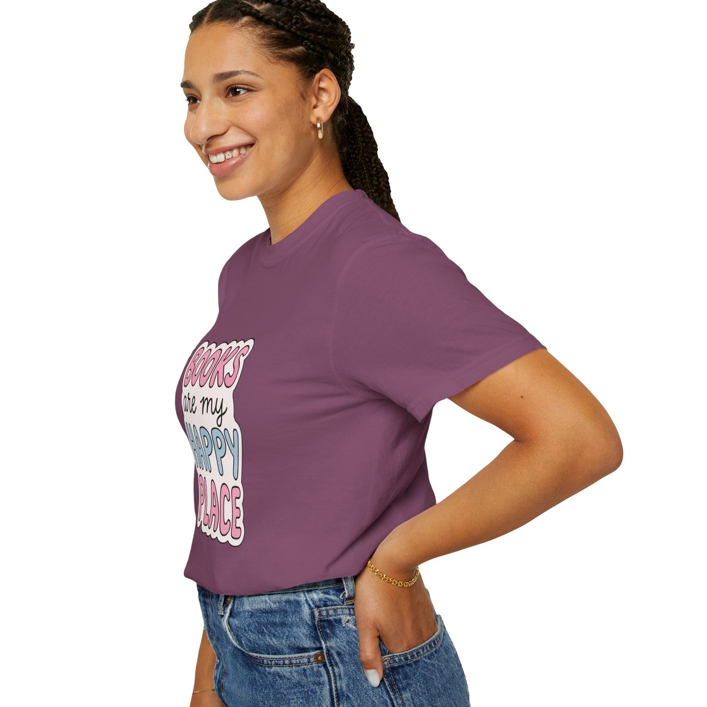 "Books Are My Happy Place" T-Shirt — Cute Pastel Reader Tee