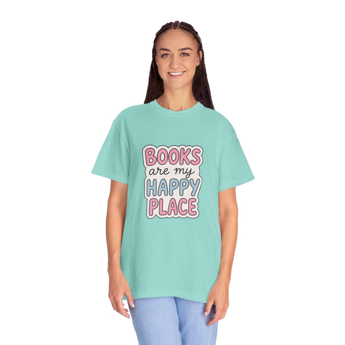 "Books Are My Happy Place" T-Shirt — Cute Pastel Reader Tee