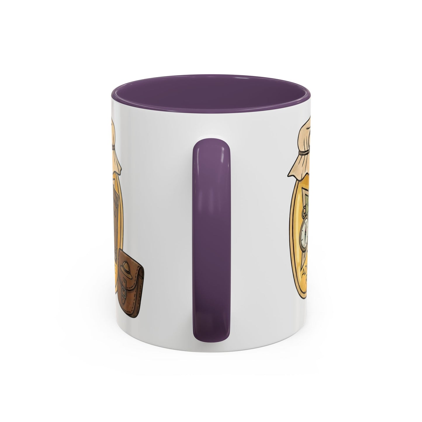 "Adventure Reader" Accent Coffee Mug — Bookish Travel Compass & Treasure Jam Jar Design