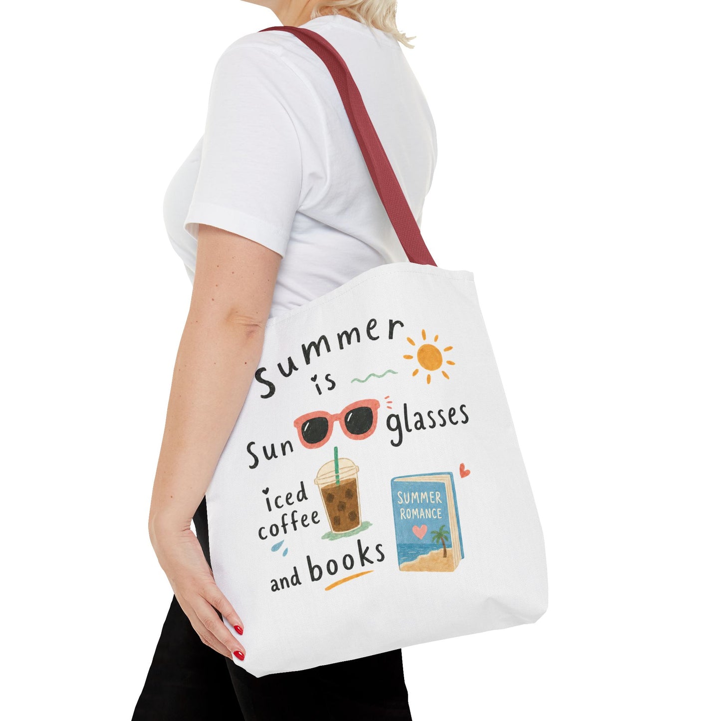 Summer Tote Bag — “Summer is Sunglasses, Iced Coffee and Books” Beach Book Bag