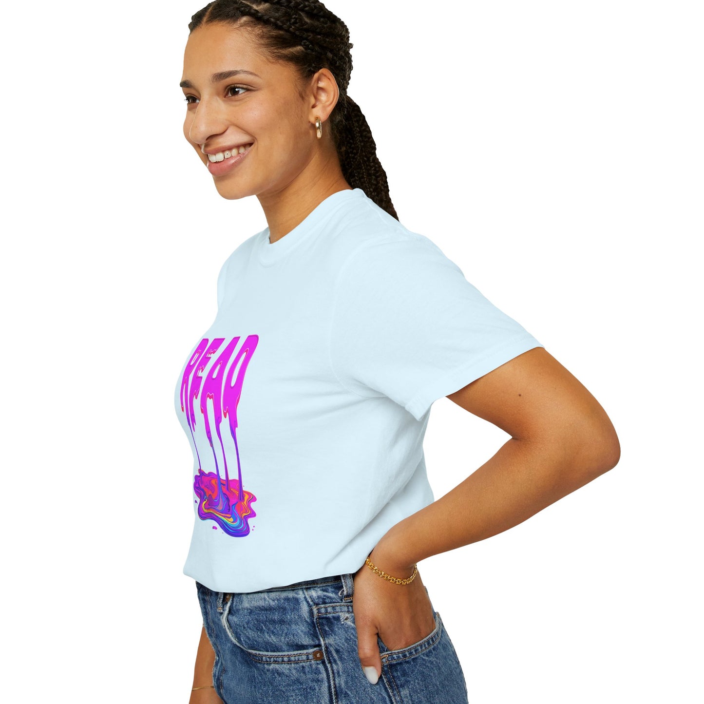 "READ" Dripping Graphic T-Shirt — Psychedelic Melting Book Design