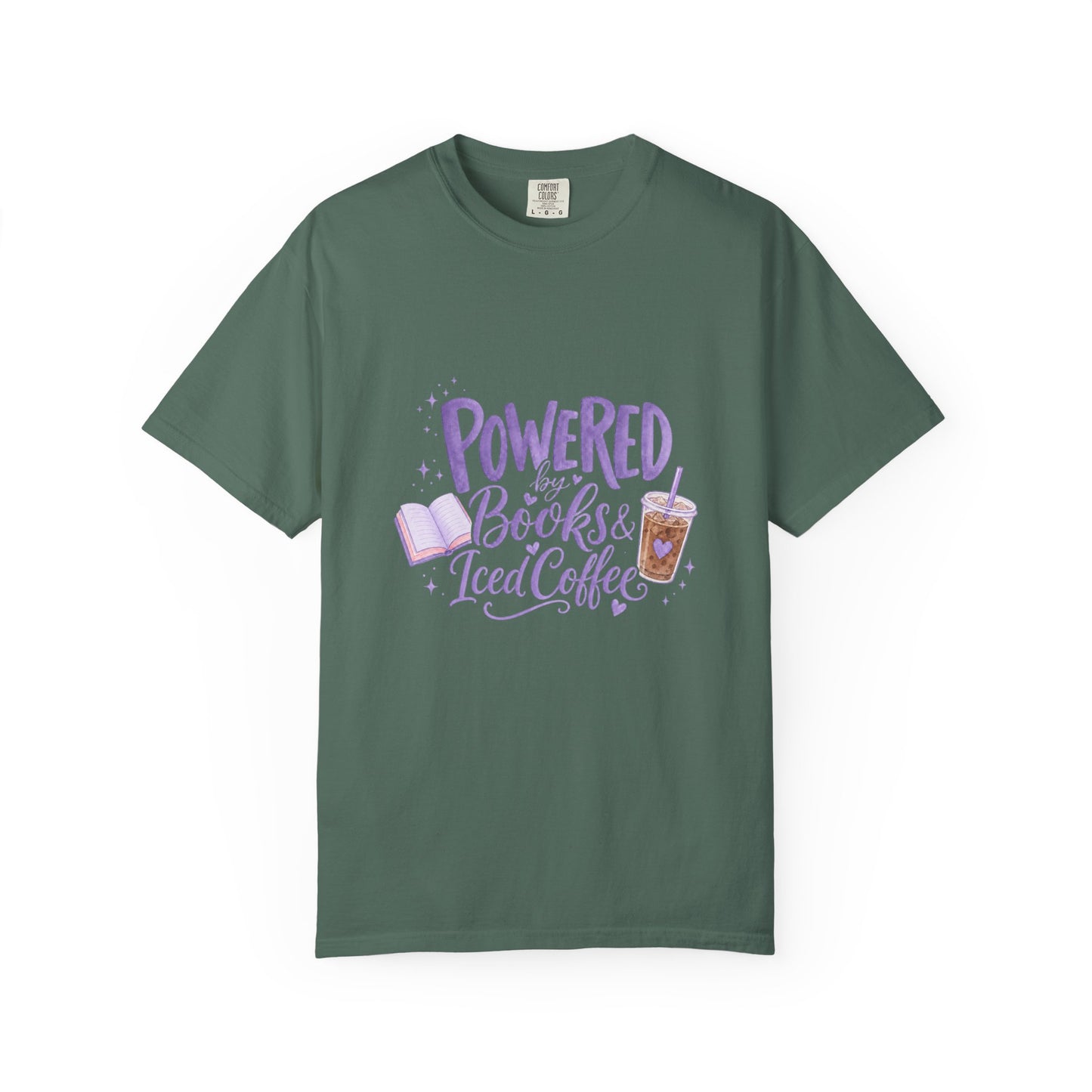 Book Lover T‑Shirt — "Powered by Books & Iced Coffee" Graphic Tee