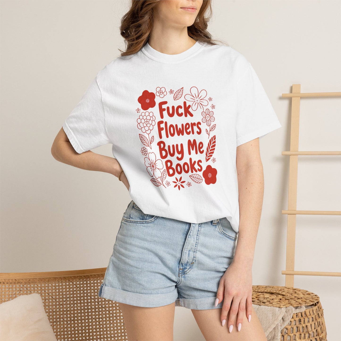 “Fuck Flowers Buy Me Books” Floral Graphic Tee