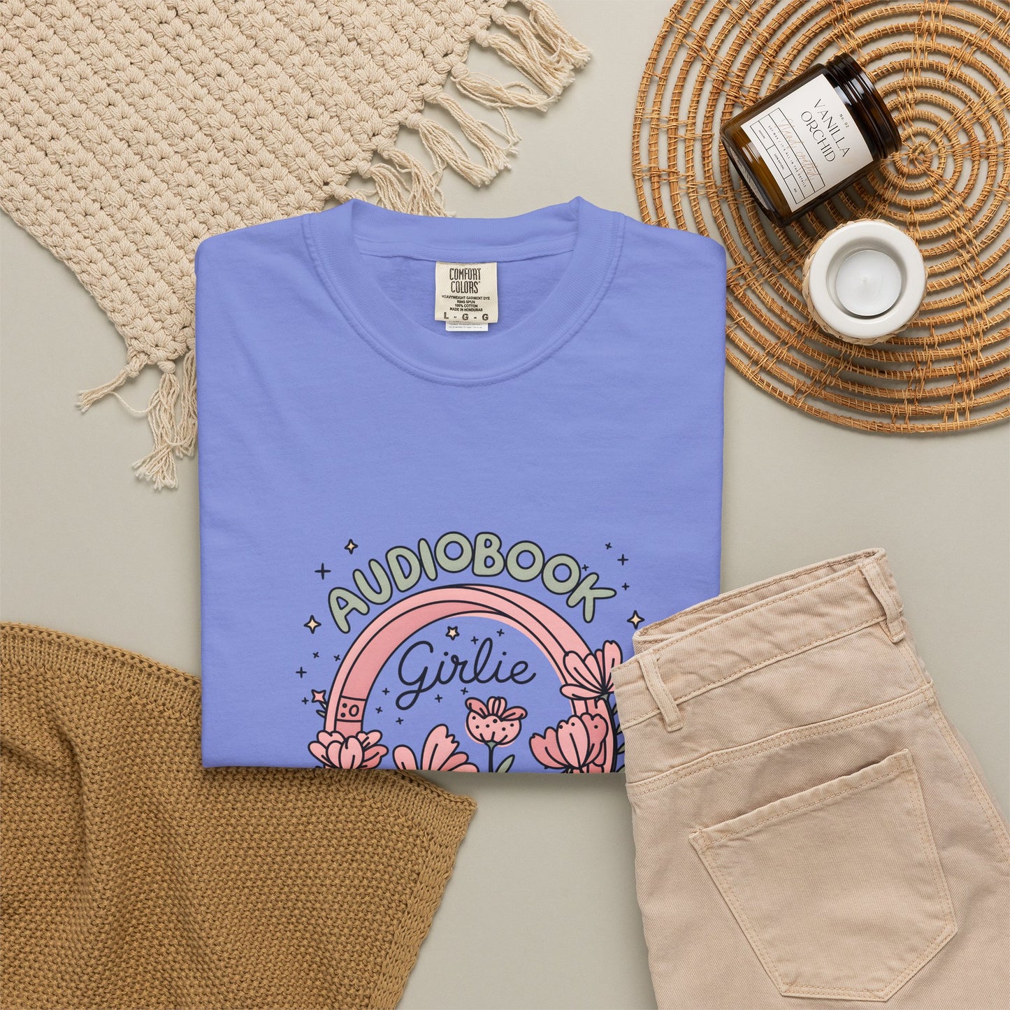 "Audiobook Girlie" T-Shirt — Floral Headphones Graphic Tee