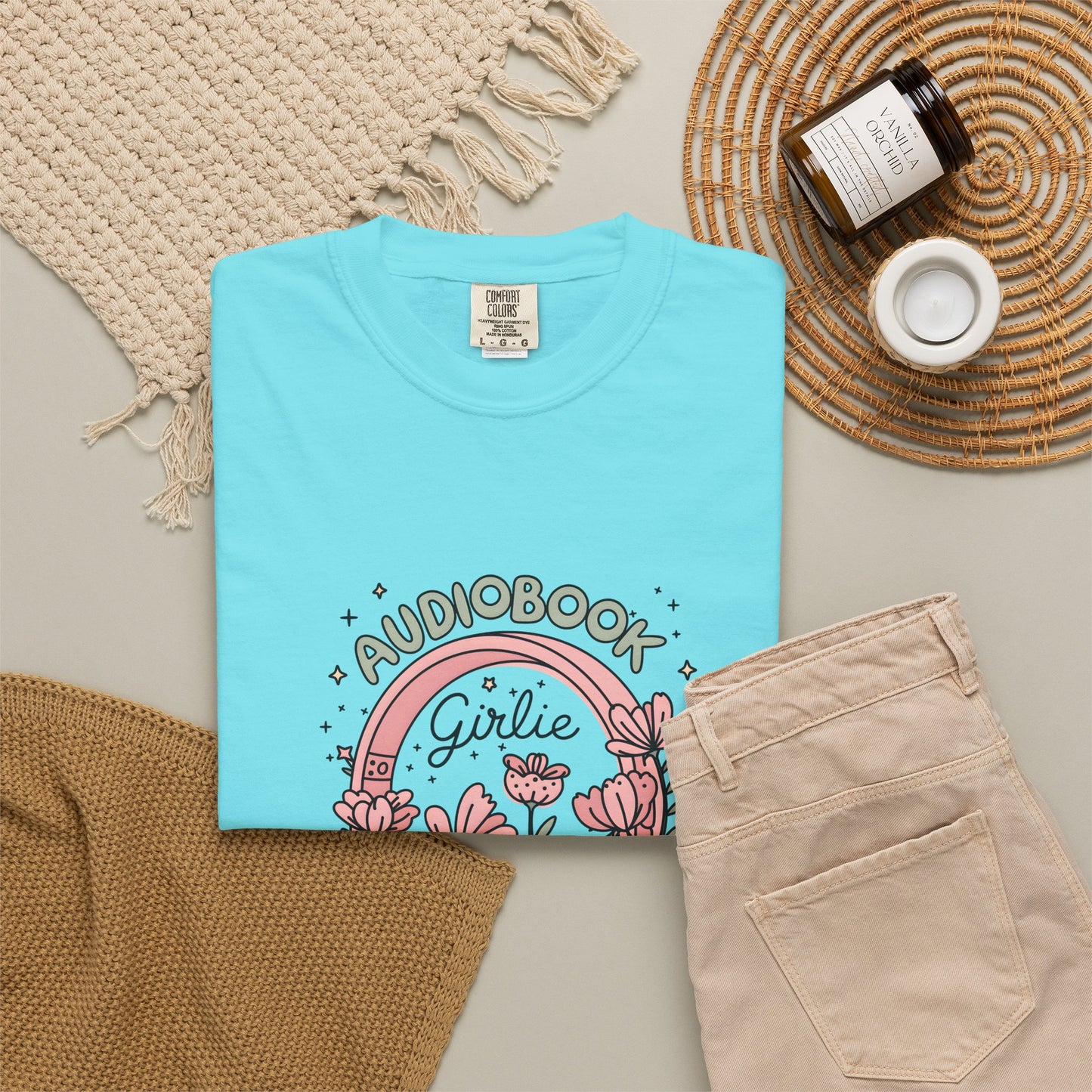 "Audiobook Girlie" T-Shirt — Floral Headphones Graphic Tee