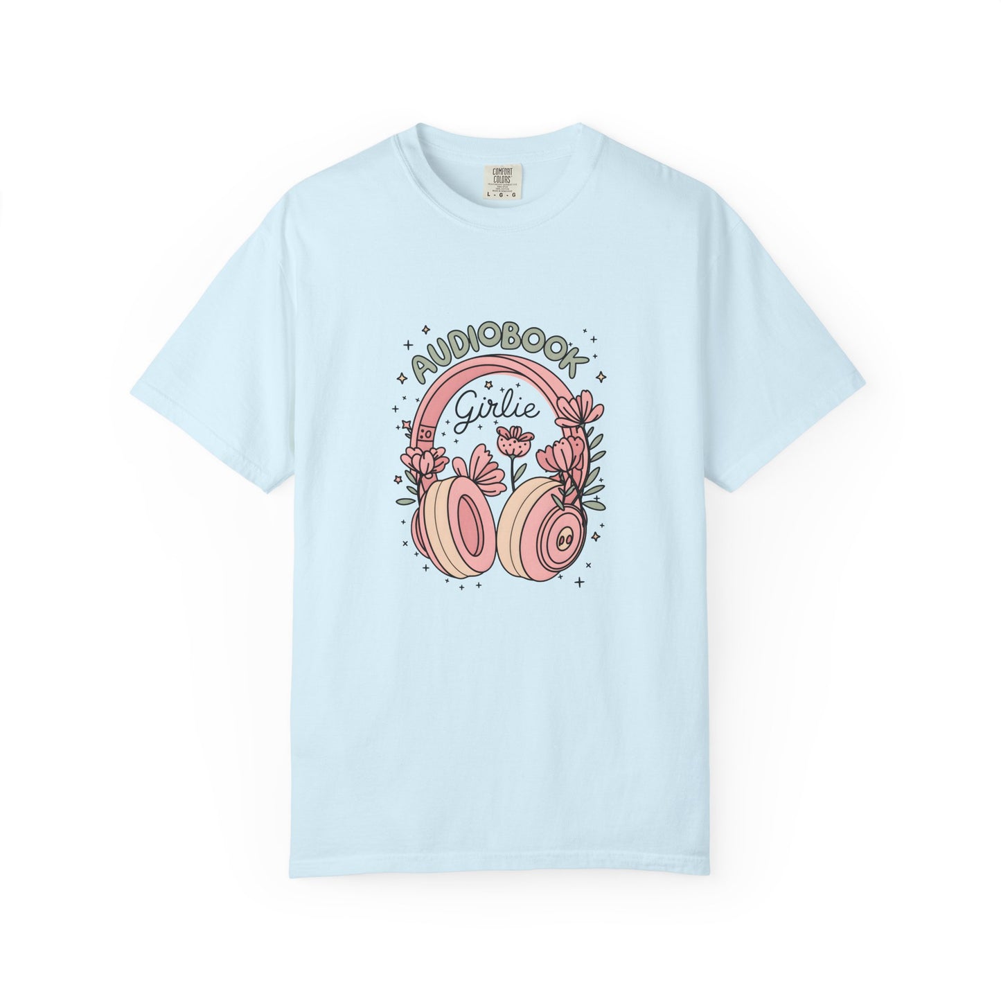 "Audiobook Girlie" T-Shirt — Floral Headphones Graphic Tee