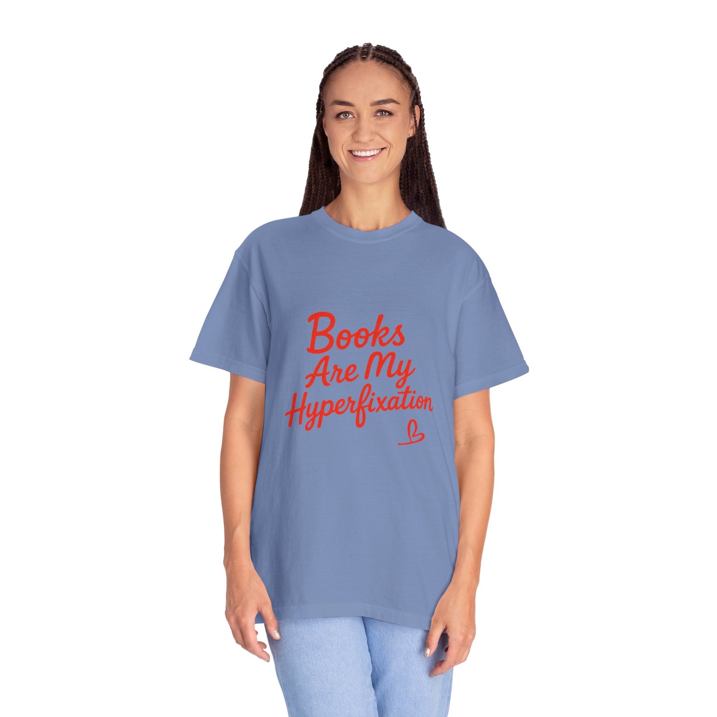 Books Are My Hyperfixation T-Shirt — Cute Red Script Reading Tee for Book Lovers