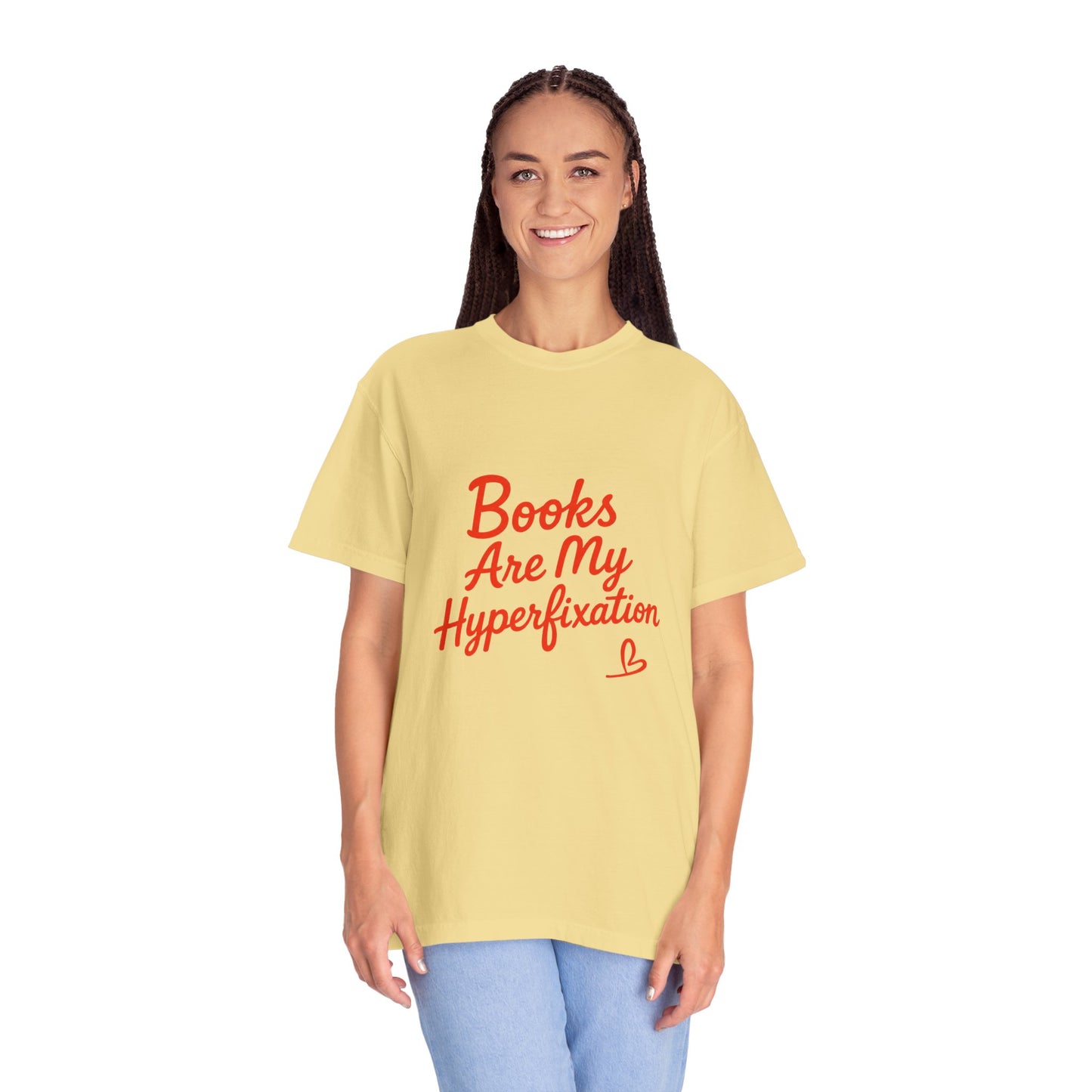 Books Are My Hyperfixation T-Shirt — Cute Red Script Reading Tee for Book Lovers
