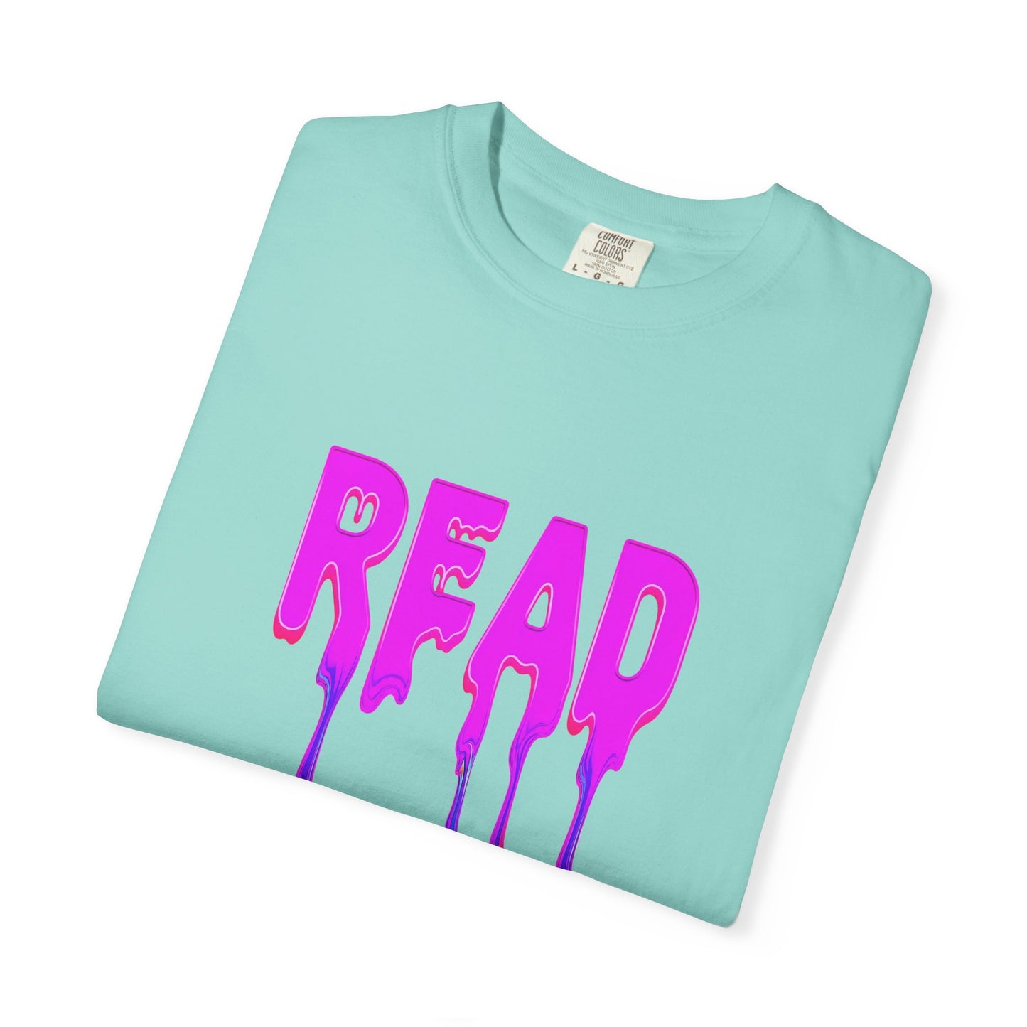 "READ" Dripping Graphic T-Shirt — Psychedelic Melting Book Design