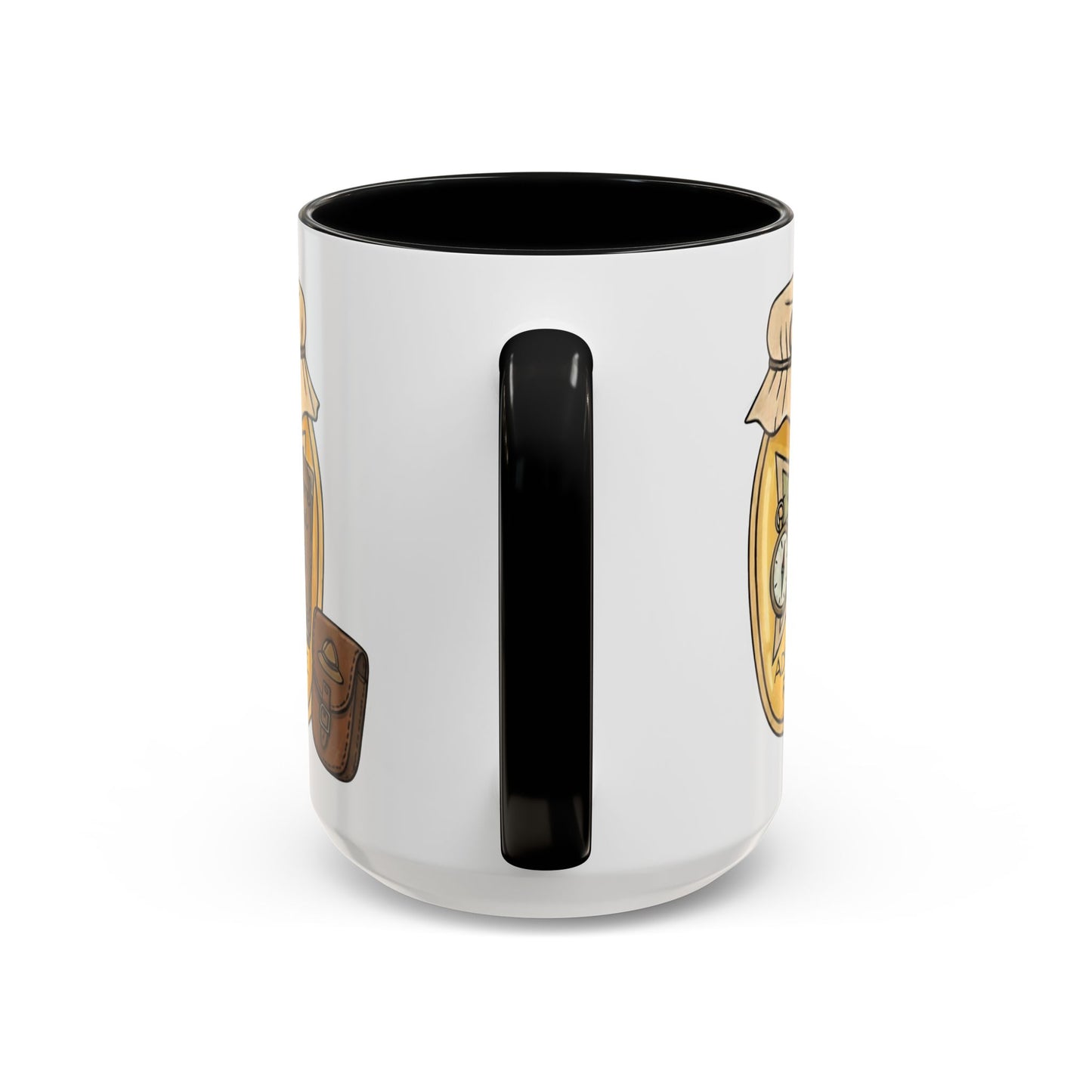 "Adventure Reader" Accent Coffee Mug — Bookish Travel Compass & Treasure Jam Jar Design