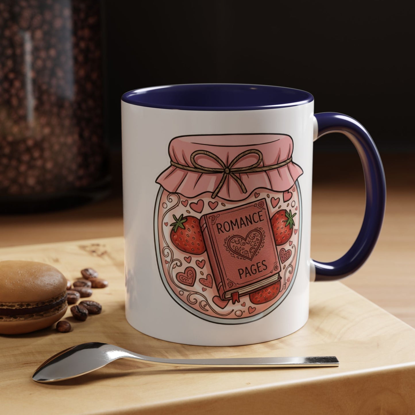 "Romance Pages" Jam Jar Coffee Mug — Cute Strawberry Jam Romance Readers Mug (11/15oz)