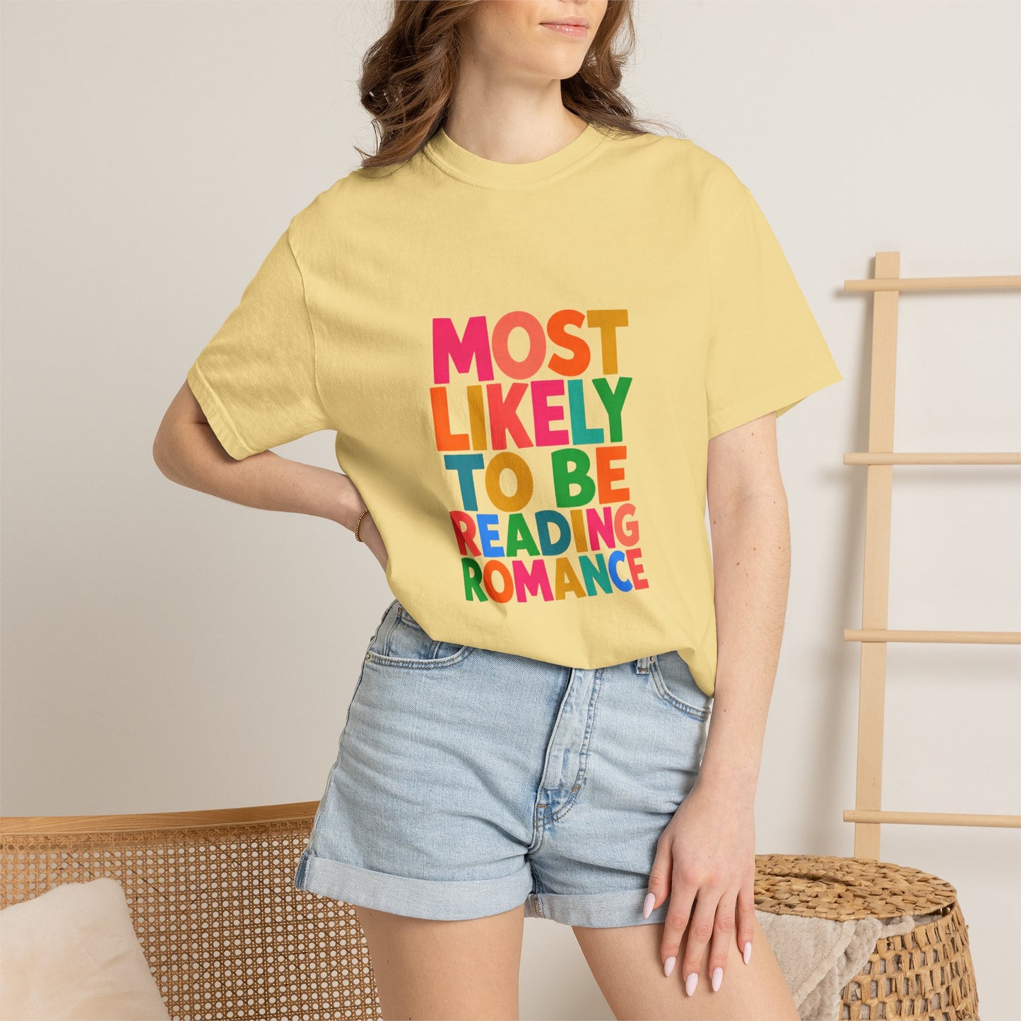"Most Likely to Be Reading Romance" Colourful Book Lover Tee