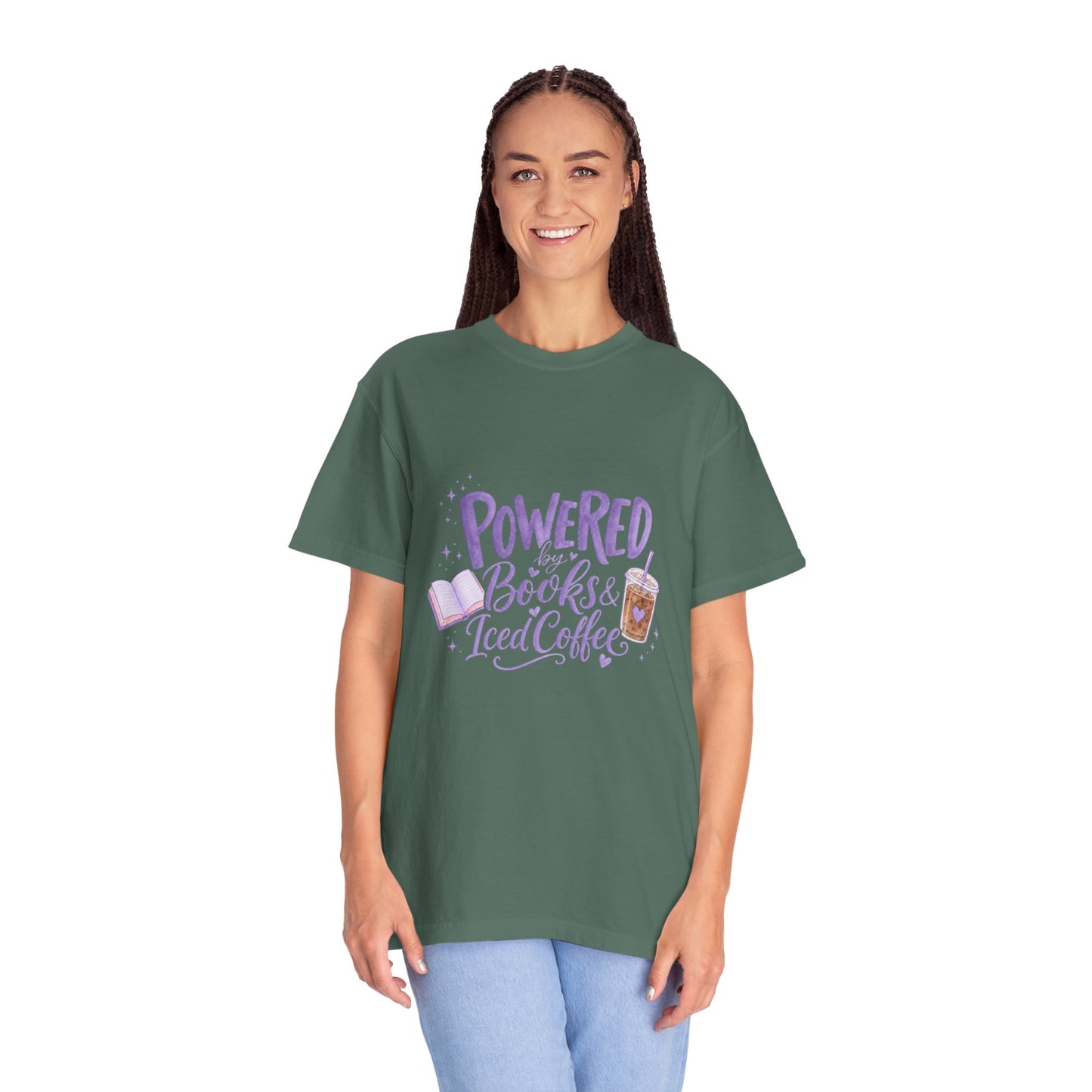 Book Lover T‑Shirt — "Powered by Books & Iced Coffee" Graphic Tee