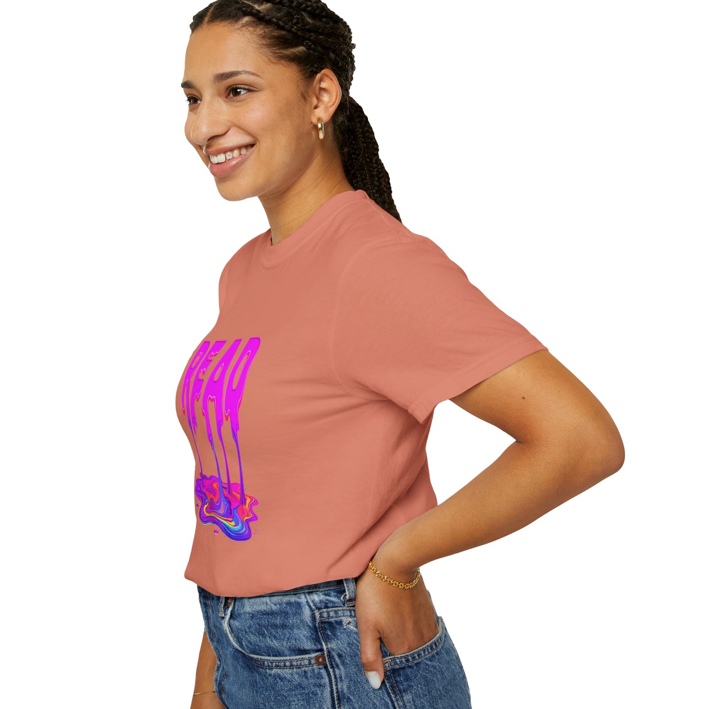 "READ" Dripping Graphic T-Shirt — Psychedelic Melting Book Design