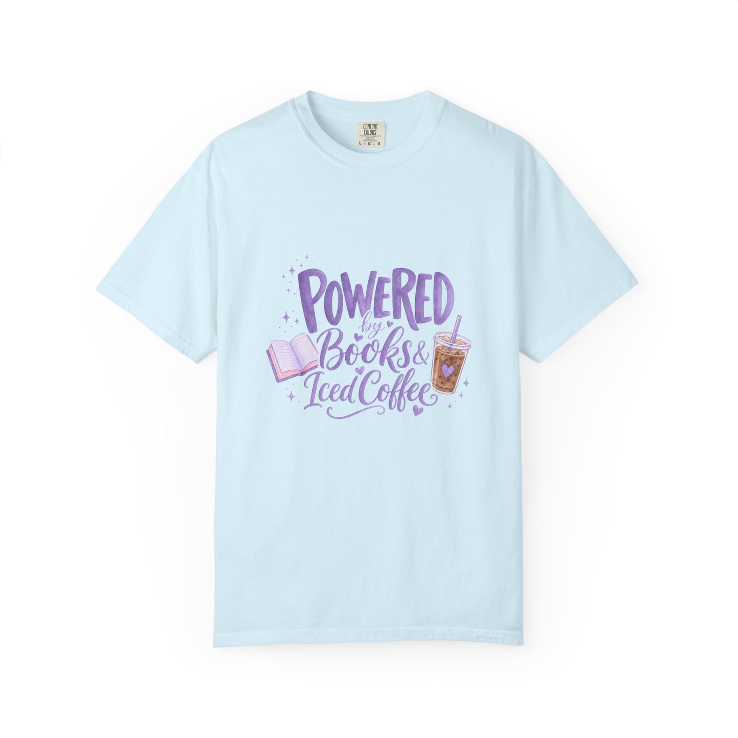 Book Lover T‑Shirt — "Powered by Books & Iced Coffee" Graphic Tee