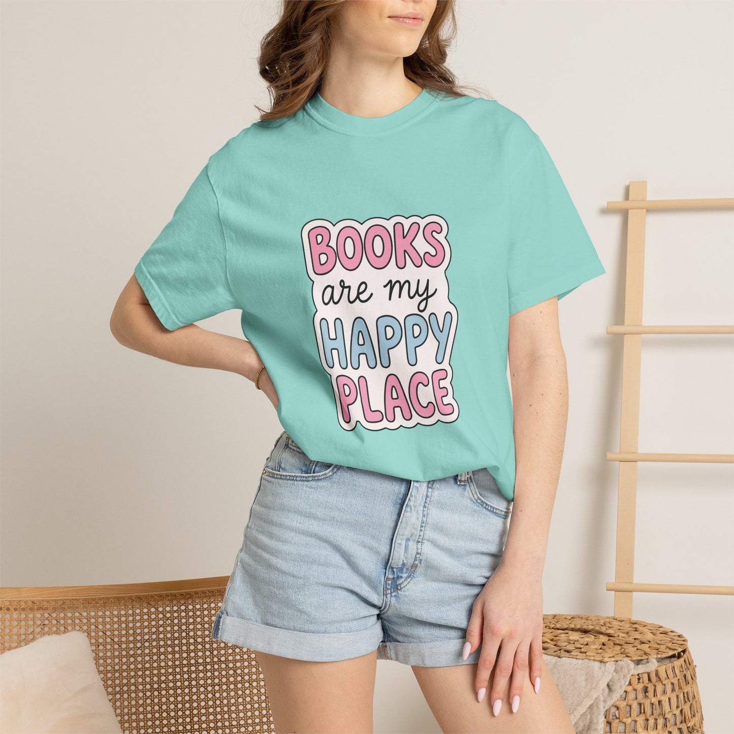 "Books Are My Happy Place" T-Shirt — Cute Pastel Reader Tee
