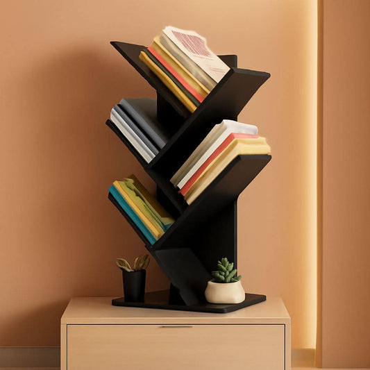Wooden 5 Tier Book Tree Bookshelf For Displaying Books And Magazines-0