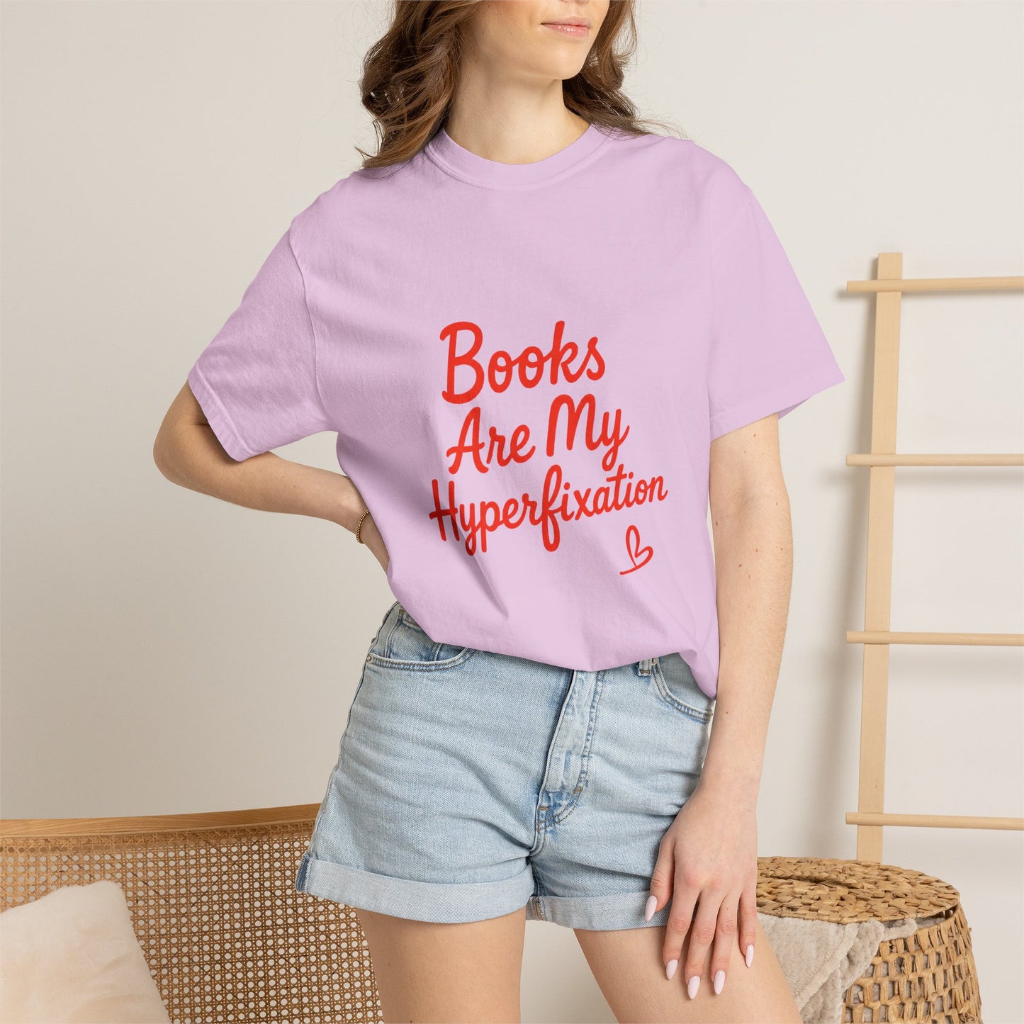 Books Are My Hyperfixation T-Shirt — Cute Red Script Reading Tee for Book Lovers
