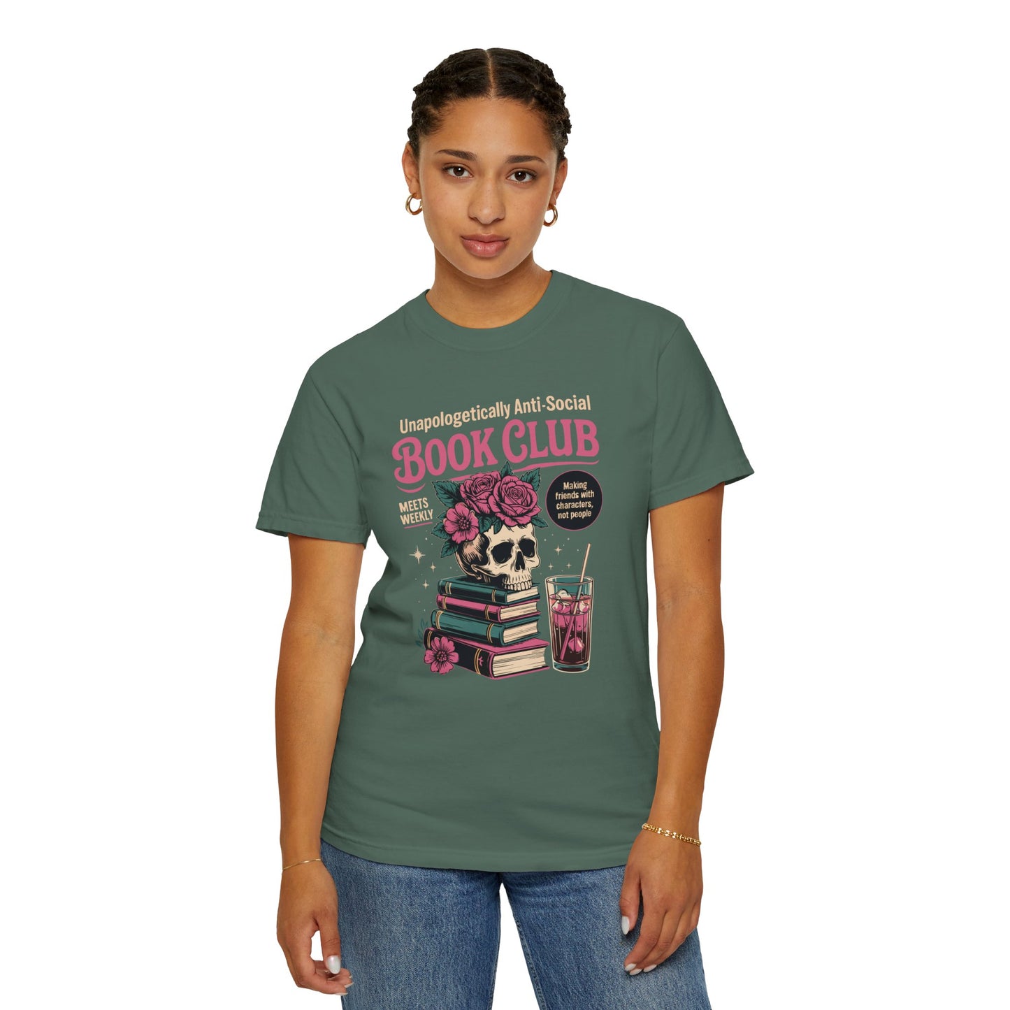 "Unapologetically Anti-Social Book Club" T-Shirt — Skull & Books Graphic Tee for Avid Readers