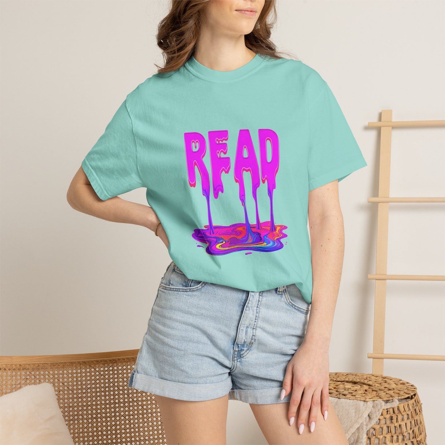 "READ" Dripping Graphic T-Shirt — Psychedelic Melting Book Design