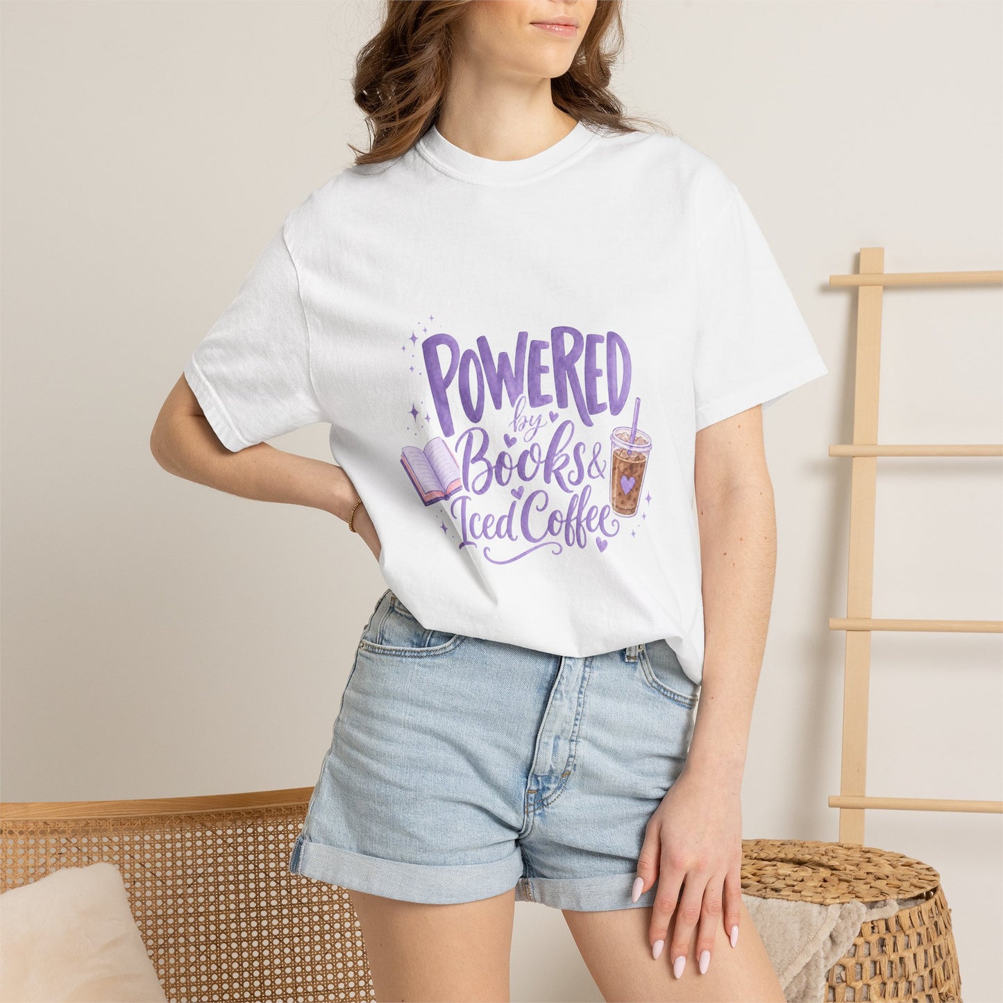 Book Lover T‑Shirt — "Powered by Books & Iced Coffee" Graphic Tee