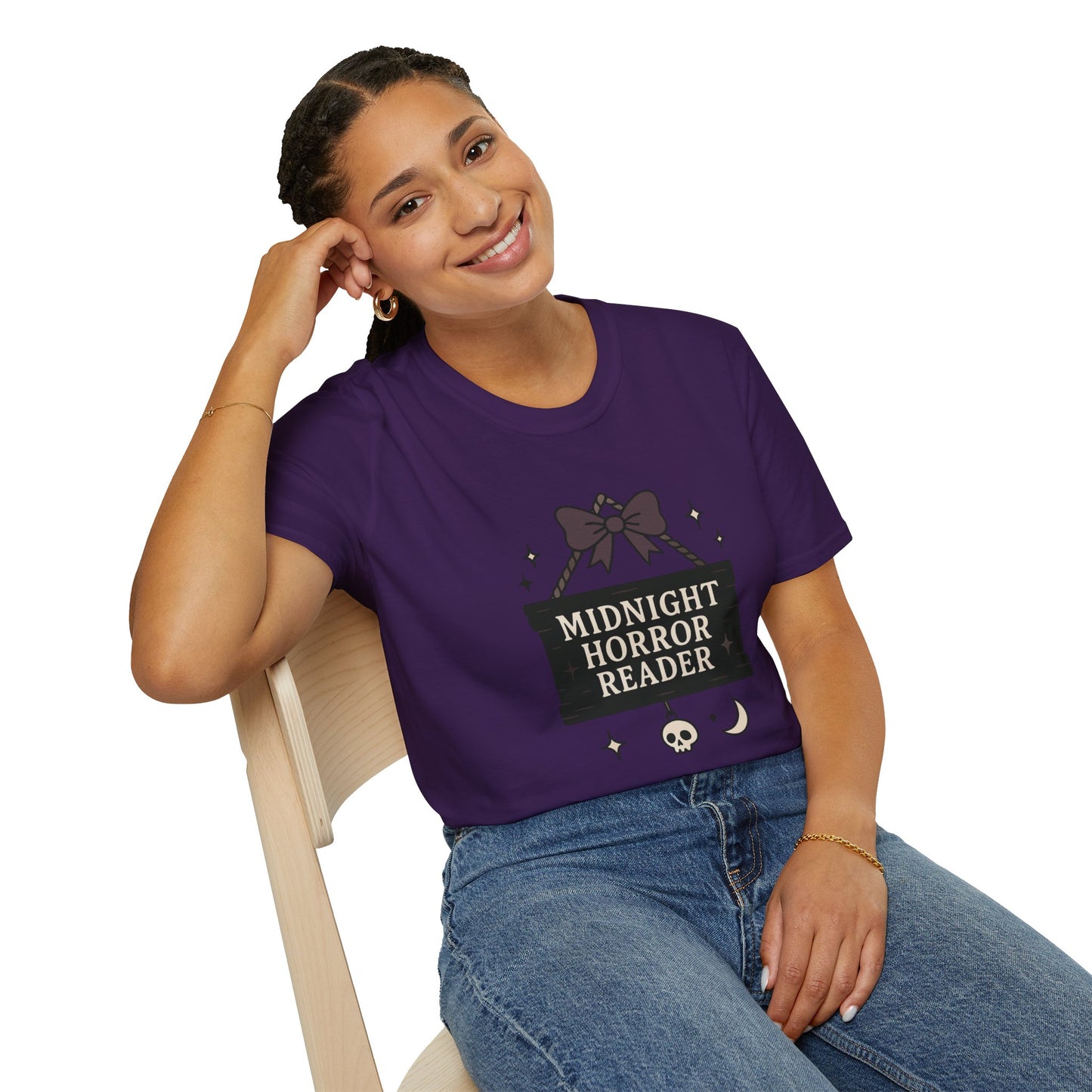 Lightweight Fabric - "Midnight Horror Reader" T-Shirt — Spooky Book Lover Graphic Tee