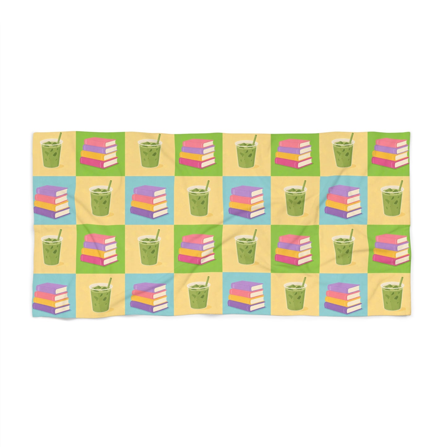 Beach Towel — Colourful Summer Books & Iced Matcha Pattern