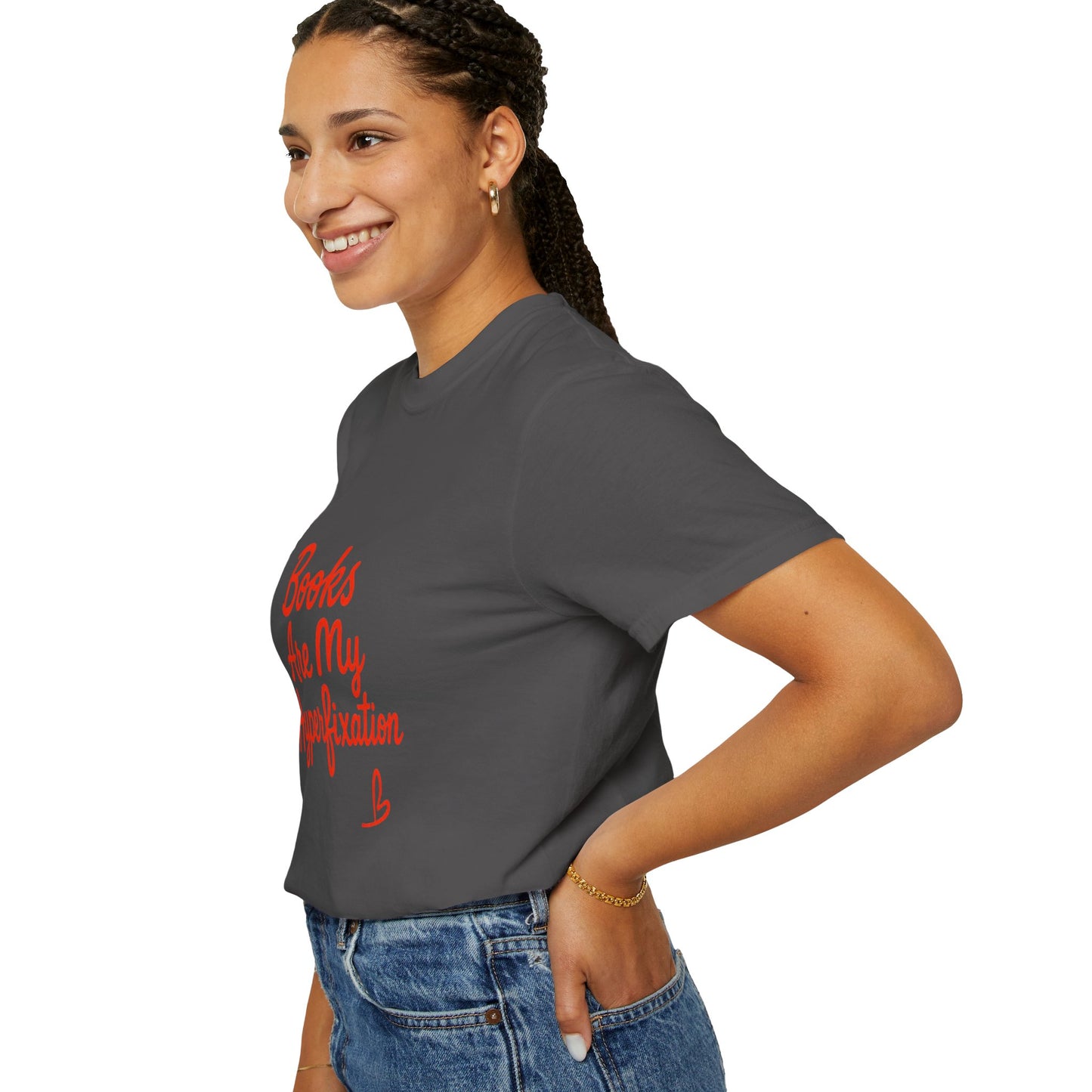 Books Are My Hyperfixation T-Shirt — Cute Red Script Reading Tee for Book Lovers