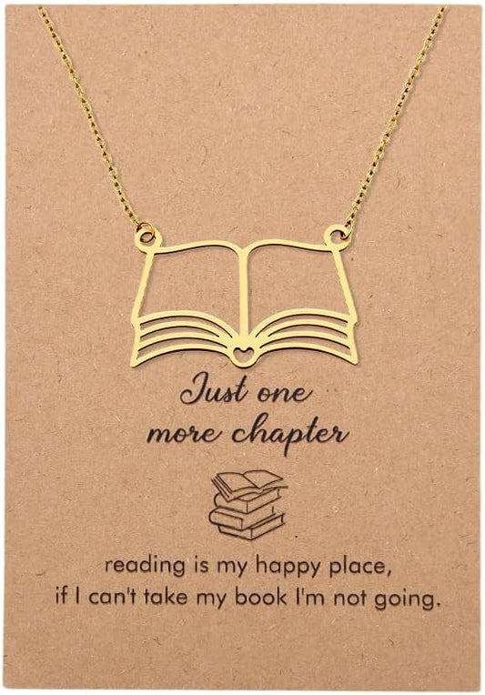 Book Lovers Gifts for Women Bookish Bookworm Reading Gifts Gold Books Pendant Necklaces Book Lover Reader Birthday Gifts for Friends Bestie Bookish Bookworm Necklace for Read Lover