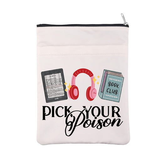Bookish Book Lovers Book Sleeve Book Club Book Cover Kindle Audio Book Reader Gift Pick Your Poison Pouch for Bookworm Bibliophile (CA-PickPoison3ReadBS)