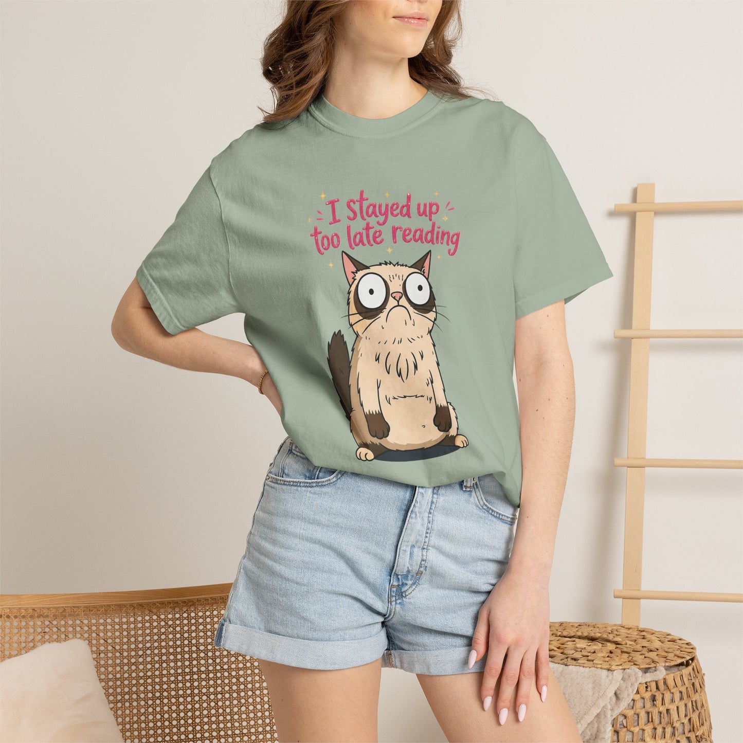 "I Stayed Up Too Late Reading" Cat T-Shirt — Cute Book Lover Graphic Tee