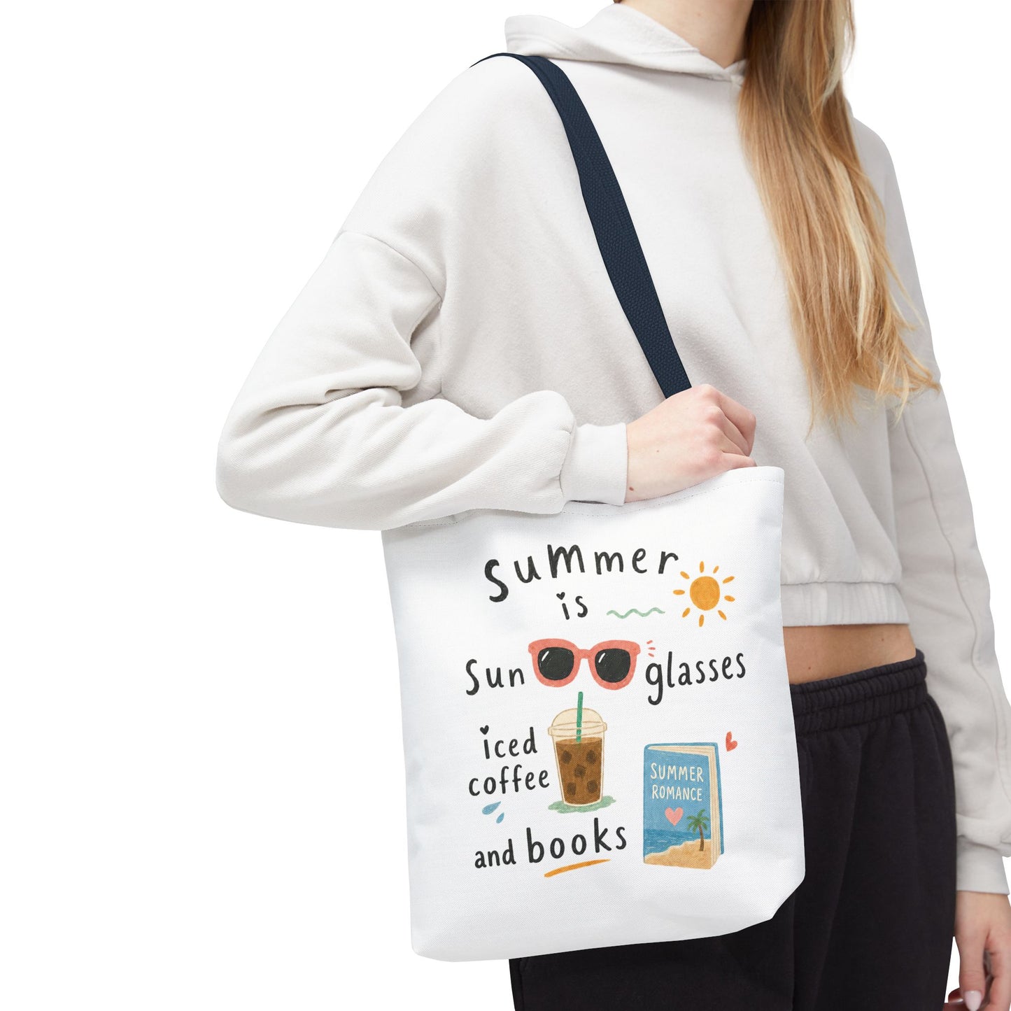 Summer Tote Bag — “Summer is Sunglasses, Iced Coffee and Books” Beach Book Bag