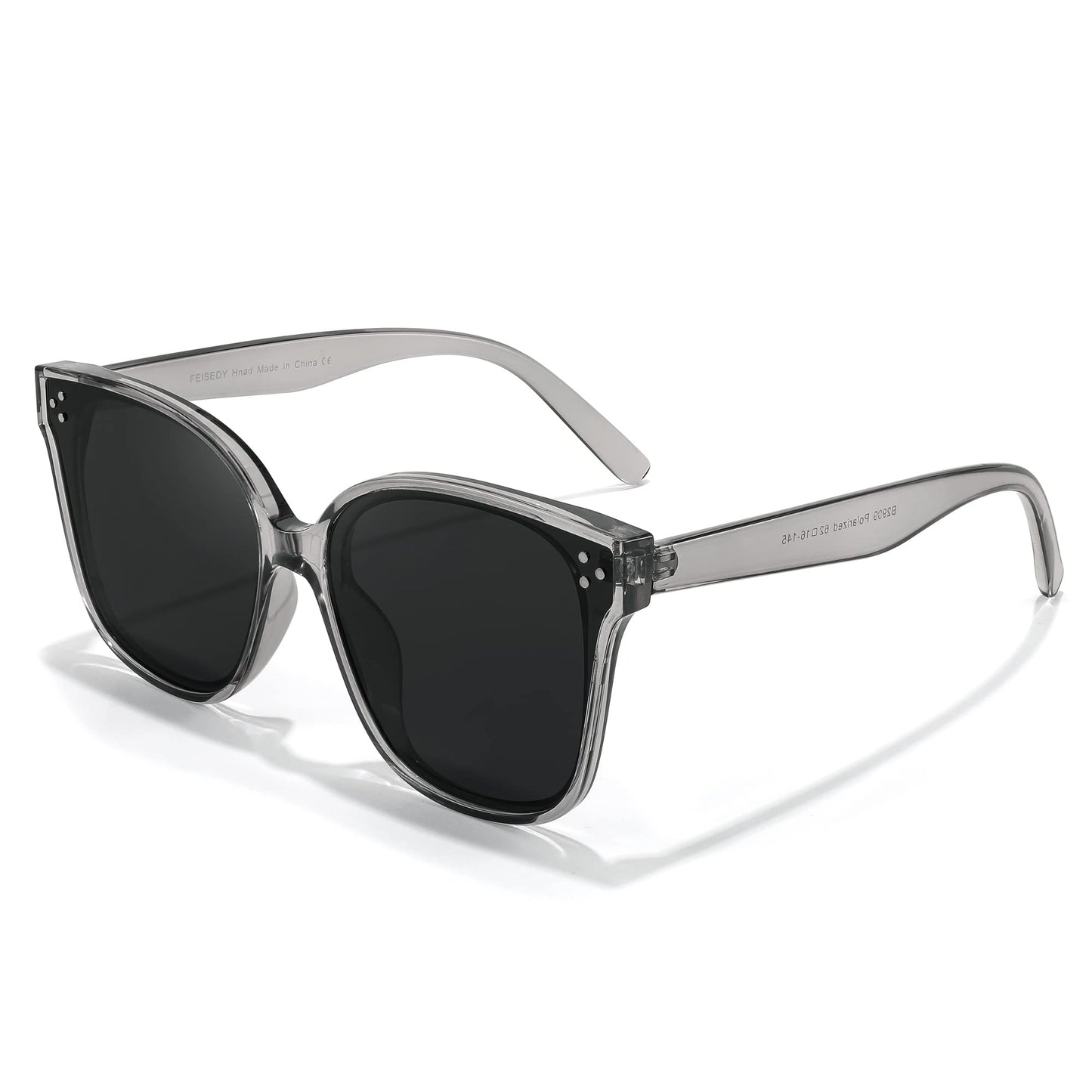 FEISEDY Lunettes de soleil polarisées carrées surdimensionnées rétro pour femmes et hommes, style minimaliste B2600