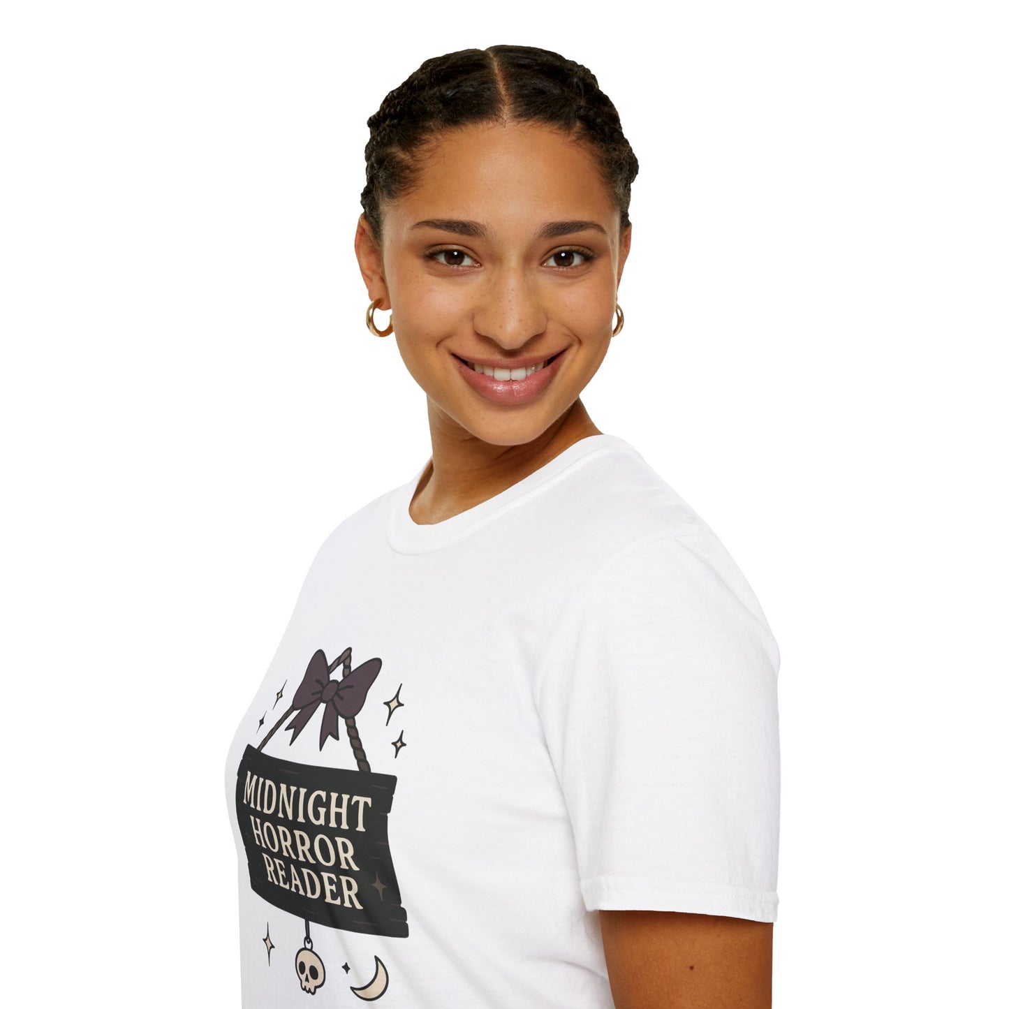 Lightweight Fabric - "Midnight Horror Reader" T-Shirt — Spooky Book Lover Graphic Tee