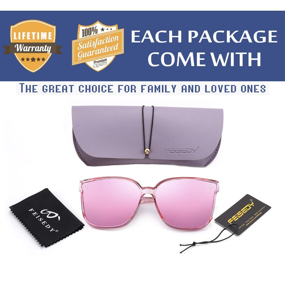 FEISEDY Lunettes de soleil polarisées carrées surdimensionnées rétro pour femmes et hommes, style minimaliste B2600