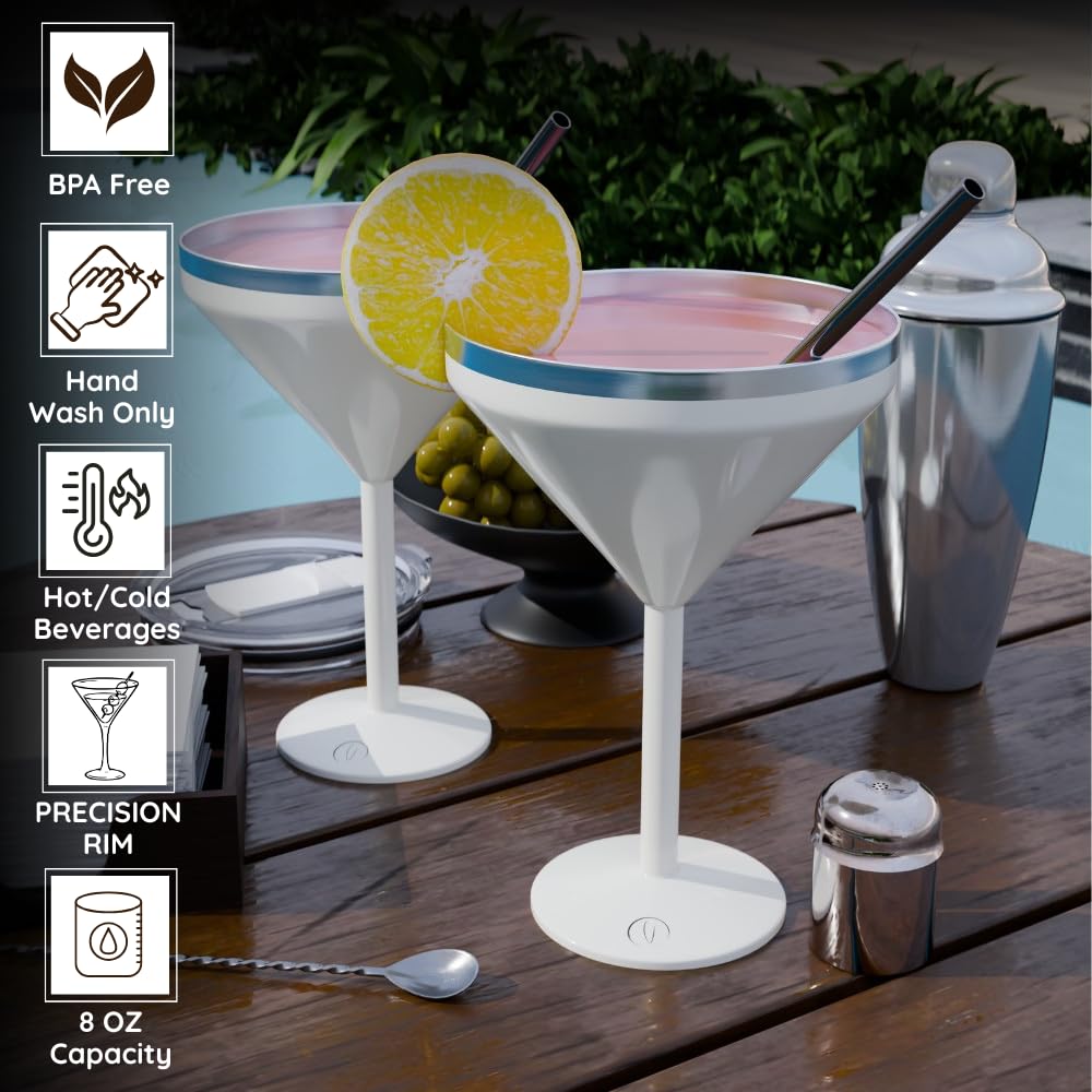 Set of Two 8 oz Insulated Martini Glasses in Five Shades