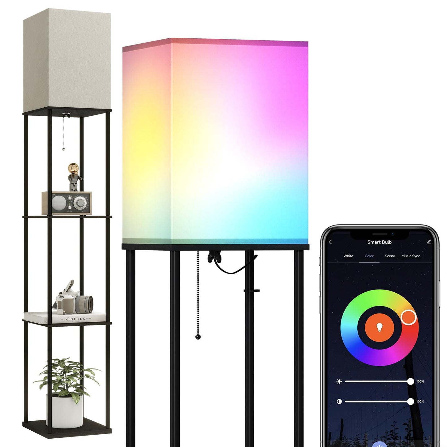 App-Controlled Smart Lightbulb Bookshelf Floor Lamp
