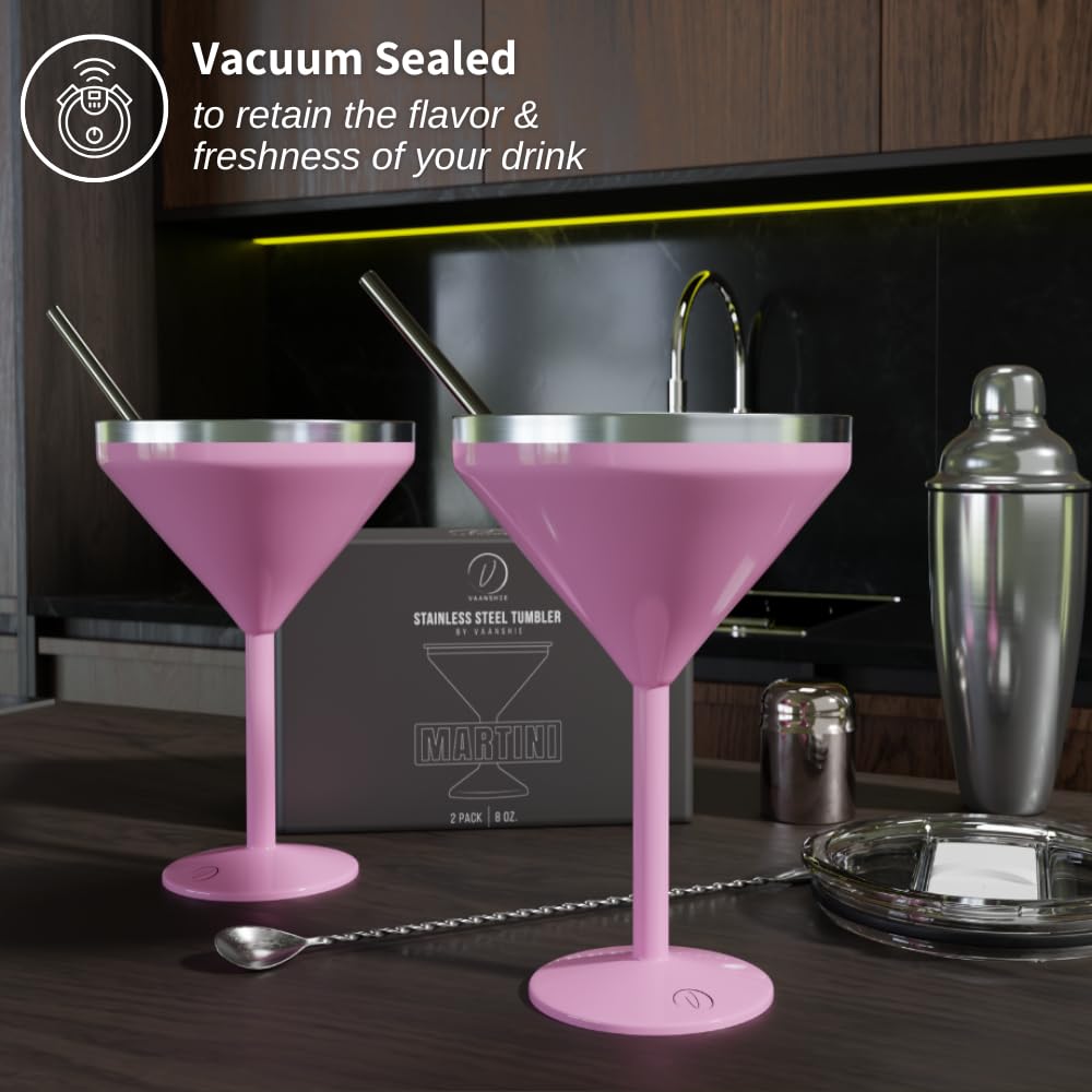 Set of Two 8 oz Insulated Martini Glasses in Five Shades