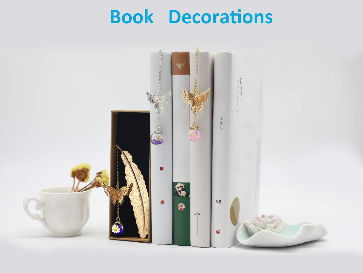 Jiazhenep Metal Feather Bookmark with Butterfly Charms,Mothers Day Christmas Gifts,Teacher Appreciation Gifts Bookmarks for Women Grils Mom Readers Book Lovers