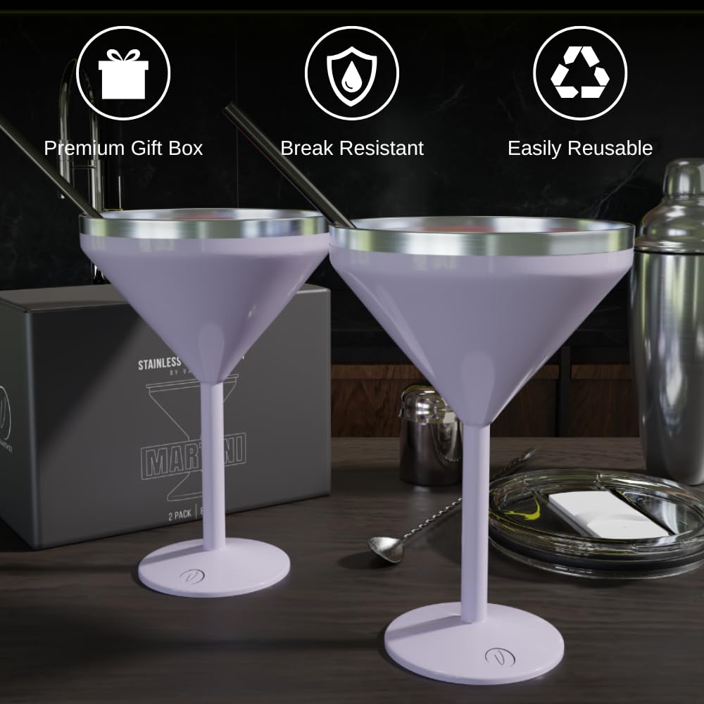Set of Two 8 oz Insulated Martini Glasses in Five Shades