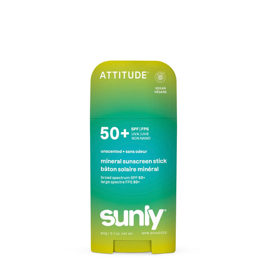 ATTITUDE Mineral Sunscreen Stick SPF 50, Broad Spectrum Zinc Oxide, EWG Verified, Non-Nano, Mess-Free Stick for Face & Body, Lightweight Non-Greasy, Vegan, Sun-Kissed Vanilla Scent, 60 grams