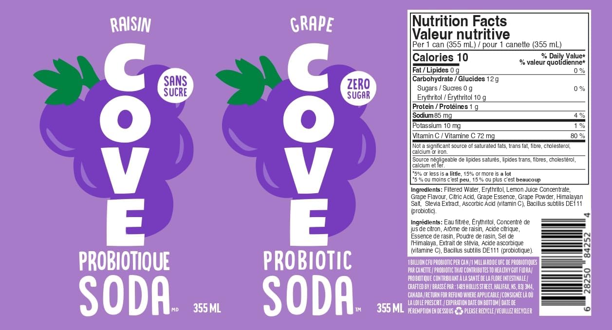 Cove Probiotic Soda, Zero Sugar Better-For-You Alternative - Refreshing, Delicious Probiotic Drink, No Artificial Colours & Caffeine Free - Raspberry, 12 Pack